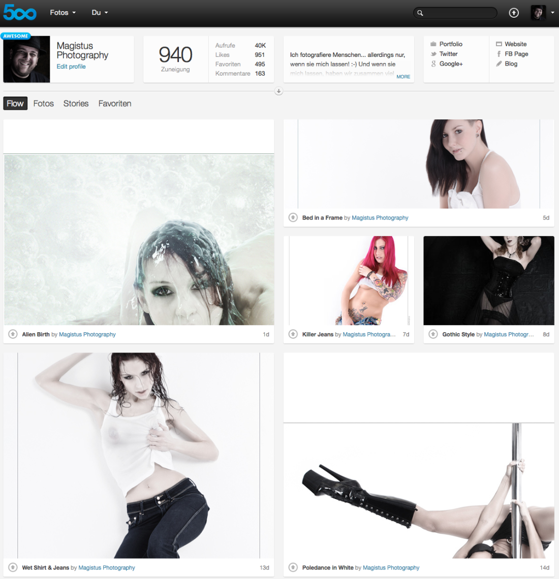 Screenshot 500px Profile with thumbs not fitting to the thumbsize - Magistus