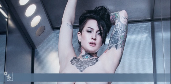 Nude Elevator - Hot Topless Photo with Tattoo Model Celina Blanchette presting her big boobs - © by MagistusFoto